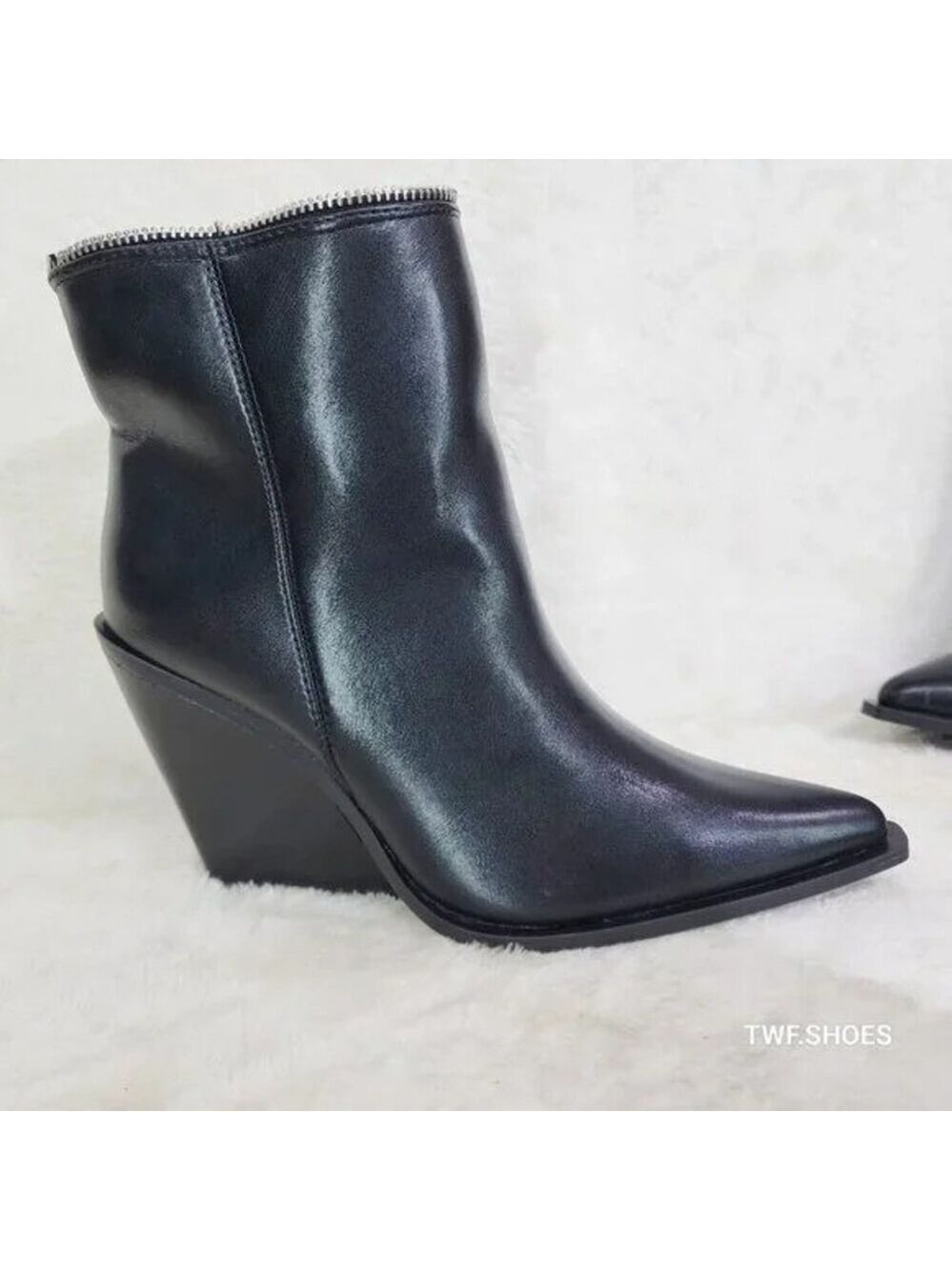 NIB Alexa Western Wedge All in One Zipper Shaft Ankle Knee & Thigh Boots Black - Picture 15 of 15